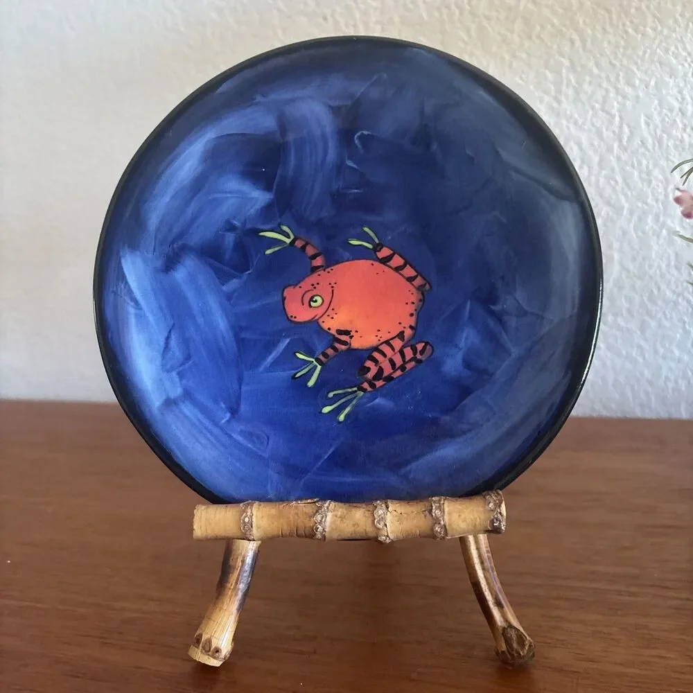 Rainbow Gate Santa Fe NM Pottery Plate Orange Frog Hand Painted 2016
